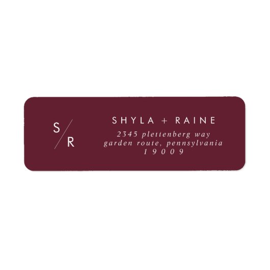 Boho Chic Bourgogne Rode Monogram Adresetiketten Etiket (Voorkant)