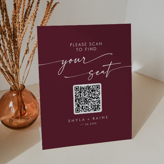 Boho Chic Bourgogne Rode Zitkaart QR Code Reclamebord Met Voetstuk