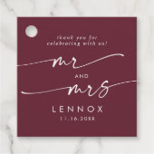 Boho Chic Bourgondië Rode Mr en Mrs Wedding Bedankjes Labels (Voorkant)