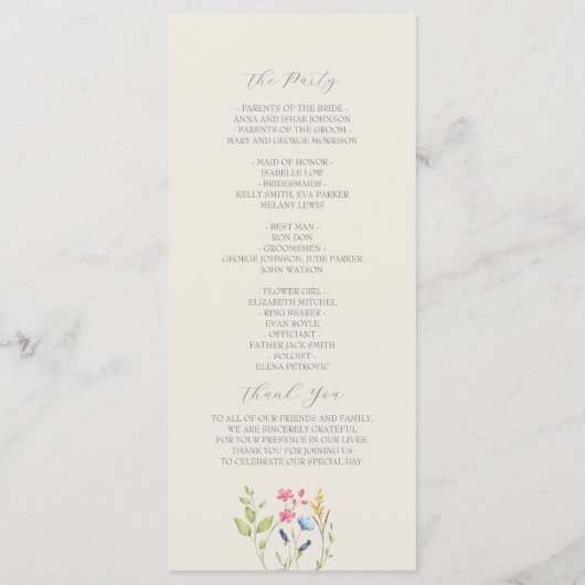 Boho Chic Bruidsprogramma met Wilde Bloemen Programma (Achterkant)