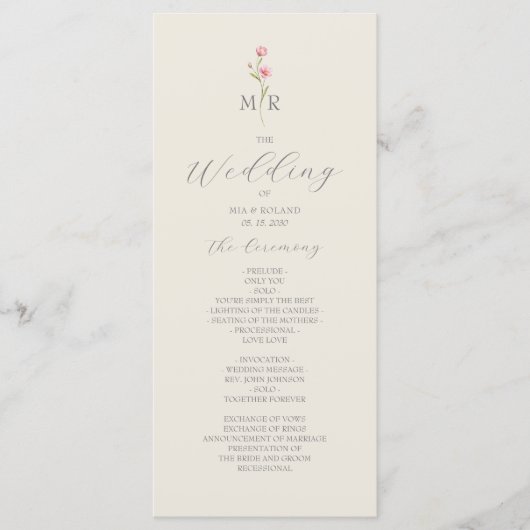 Boho Chic Bruidsprogramma met Wilde Bloemen Programma (Voorkant)