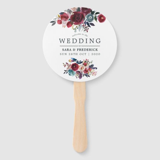 Boho Chic Burgundy and Navy Autumn Fall Wedding Handwaaier (Voorkant)