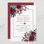 Boho Chic Burgundy and Navy Autumn Fall Wedding Kaart (Voorkant / Achterkant)