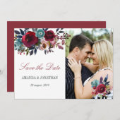 Boho Chic Burgundy and Navy Autumn Fall Wedding Save The Date (Voorkant / Achterkant)
