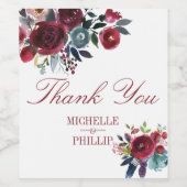 Boho Chic Burgundy and Navy Autumn Fall Wedding Wijn Etiket (Enkel label)