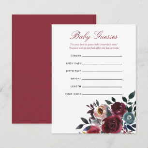 Boho chic burgundy and navy Baby shower Guessing Kaart