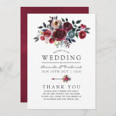 Boho Chic Burgundy and Navy floral Wedding Programma (Voorkant / Achterkant)