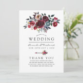 Boho Chic Burgundy and Navy floral Wedding Programma (Staand voorkant)