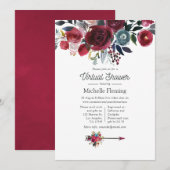 Boho Chic Burgundy and Navy Virtual Baby shower Kaart (Voorkant / Achterkant)