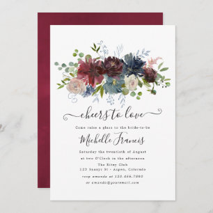 Boho Chic Burgundy and Navy Wine Tasting Invitatio Kaart