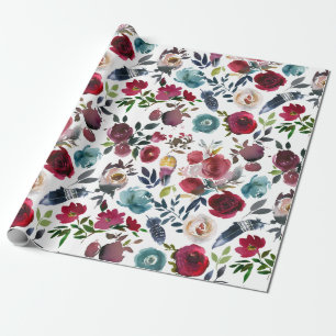 Boho Chic Burgundy en Navy Herfst Huwelijk Cadeaupapier