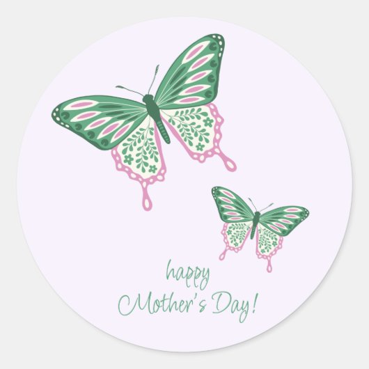 Boho Chic Butterflies Happy Moederdag Stickers (Voorkant)
