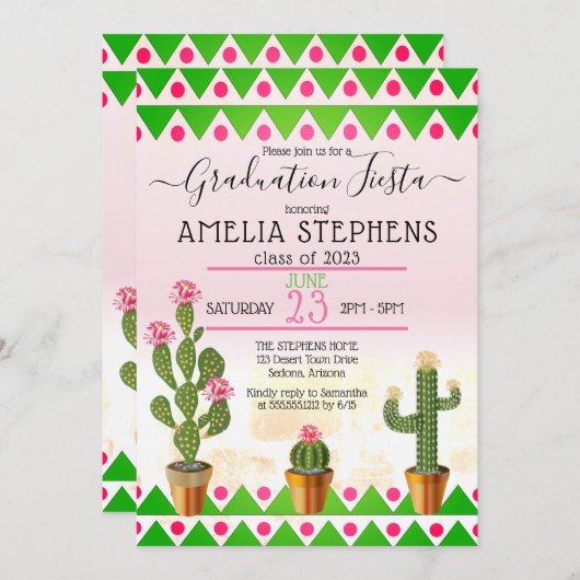 Boho Chic Cactus Fiesta Graduation Party Kaart (Voorkant / Achterkant)