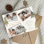 Boho Chic Christmas 3 Photo Collage Pine Trees<br><div class="desc">Accueillez vos amis et vos proches pour des vacances de paix, de joie et de bonheur avec cette carte de voeux de Noël boho moderne et élégante qui présente trois belles photos de votre famille dans un collage insolite orné de pins aquarellés à la main. (Les photos de placement sont...</div>