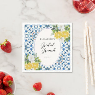 Boho Chic Citrus Italiaanse Blauwe Tegel Bruidsdou Servet