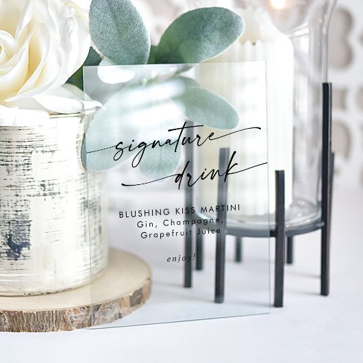 Boho Chic Clear Acrylique Mariage Signature Boire