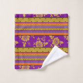 Boho Chic Couleur Purple Orange Floral Motif (Gant de toilette)