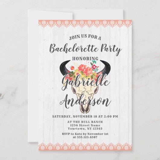 Boho Chic Cow Crâne Bachelorette Party Invitation (Devant)