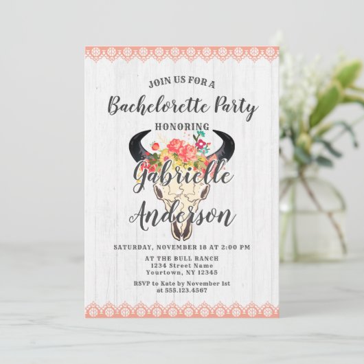 Boho Chic Cow Crâne Bachelorette Party Invitation (Debout devant)