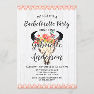 Boho Chic Cow Crâne Bachelorette Party Invitation