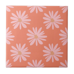BOHO Chic Daisy Pattern Perzik Sinaasappel Retro B Tegeltje