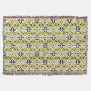 Boho chic dark grijs en yellow ikat tribal patroon deken