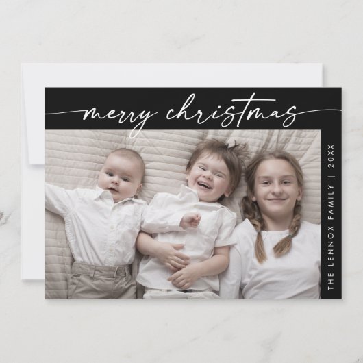 Boho Chic Donker Zwart Foto Pret Familie Kerstmis Feestdagenkaart (Voorkant)