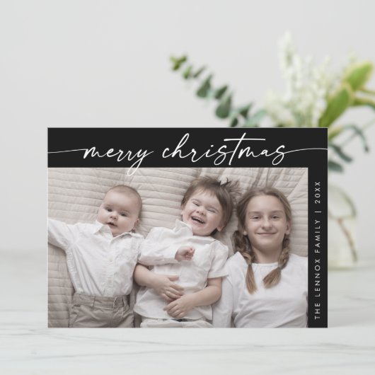 Boho Chic Donker Zwart Foto Pret Familie Kerstmis Feestdagenkaart (Staand voorkant)
