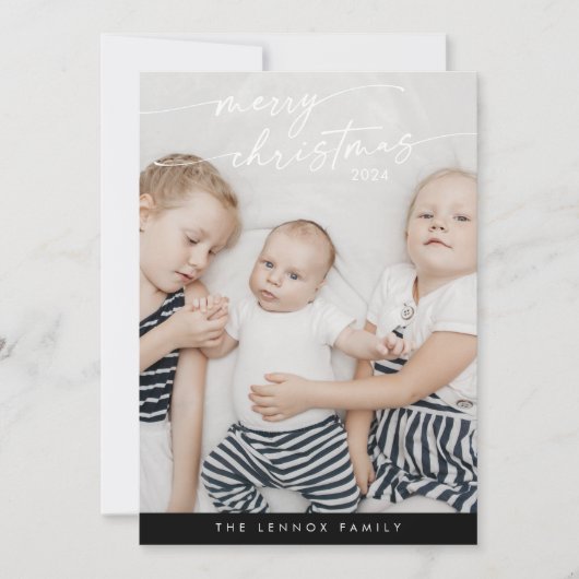 Boho Chic Donker Zwart Schattige Unieke Foto Kerst Feestdagenkaart (Voorkant)