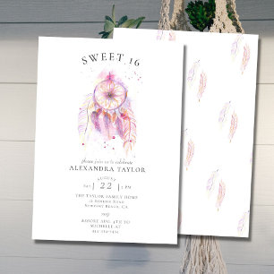 Boho Chic Dream Catcher Roze Waterverf Sweet 16 Kaart