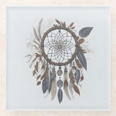 Boho Chic Dreamcatcher Aarde Toned Infuded Charm Glazen Onderzetter (Voorkant)