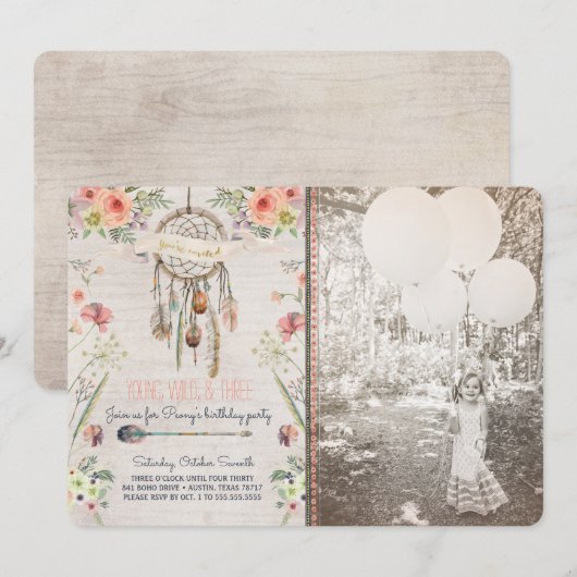 Boho Chic Dreamweaver Birthday Party Invitation Kaart (Voorkant / Achterkant)