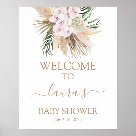 Boho chic Dried Palms Baby shower Welkomstteken Poster (Voorkant)