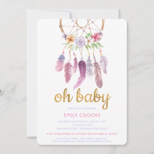 Boho Chic Droomvanger Baby Shower Uitnodiging (Voorkant)