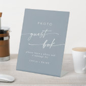 Boho Chic Dusty Blue Foto Gastboek Trouwen Reclamebord Met Voetstuk (Insitu)