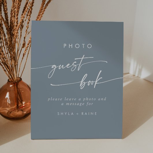 Boho Chic Dusty Blue Foto Gastboek Trouwen Reclamebord Met Voetstuk