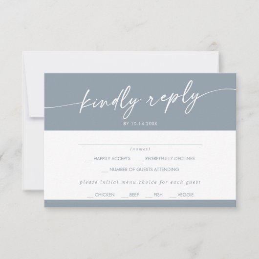 Boho Chic Dusty Blue Menu Choix Carte RSVP (Devant)