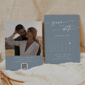 Boho Chic Dusty Blue QR Code Fotokalender Save The Date