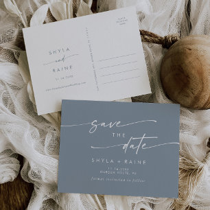 Boho Chic Dusty Blue Wedding Sla de datum op Uitnodiging Briefkaart