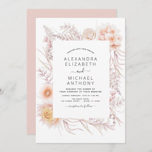 Boho Chic Dusty Rose Desert Faire-part de mariage (Devant / Derrière)