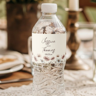 Boho Chic Earthtone Wildflowers Eenvoudige bruilof Waterfles Etiket