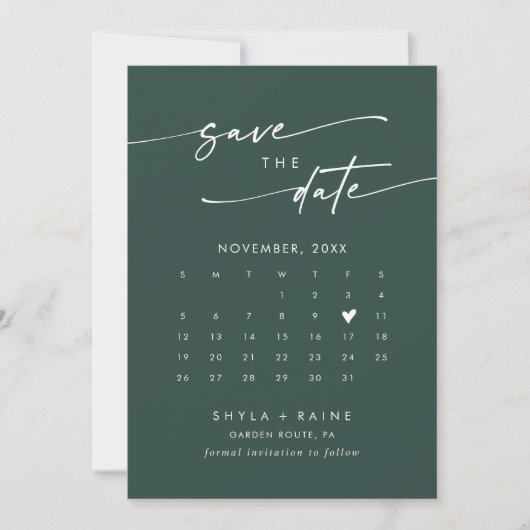 Boho Chic Emerald Green QR Code Fotokalender Save The Date (Voorkant)