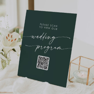 Boho Chic Emerald Green QR Code Trouwprogramma Reclamebord Met Voetstuk