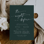 Boho Chic Emerald Green Rehearsal Invitations<br><div class="desc">Cette invitation à la répétition chic émeraude vert boho est parfaite pour une nuit minimaliste avant la répétition mariage. Le design bohème moderne et moderne de la forêt de chasseurs,  sombre et maussade,  se compose d'une calligraphie rustique simple au style unique mais classique.</div>