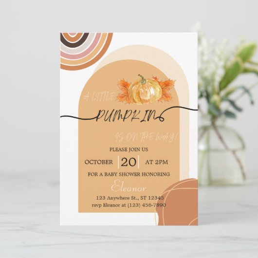 Boho Chic Fall Citrouille Baby shower Invitation (Debout devant)