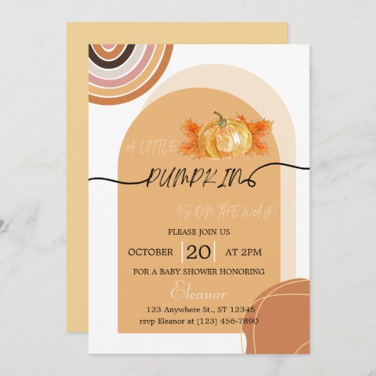 Boho Chic Fall Citrouille Baby shower Invitation (Devant / Derrière)