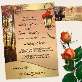 Boho Chic Fall Wedding Tri-voudig Wedding Invitati Drieluik Uitnodiging