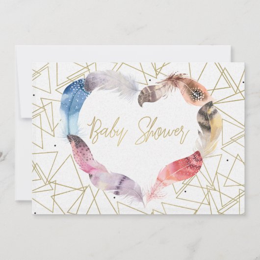 Boho Chic Feather Coeur Bébé Douche Invitations (Devant)
