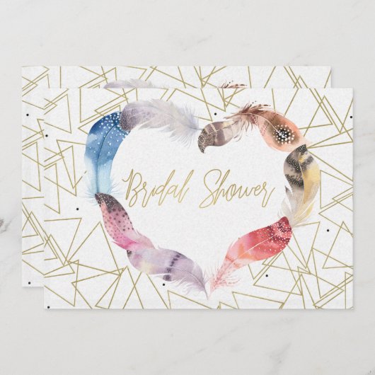 Boho Chic Feather Heart Bridal Douche Invitations (Devant / Derrière)