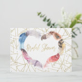Boho Chic Feather Heart Bridal Shower Invitations Kaart (Staand voorkant)